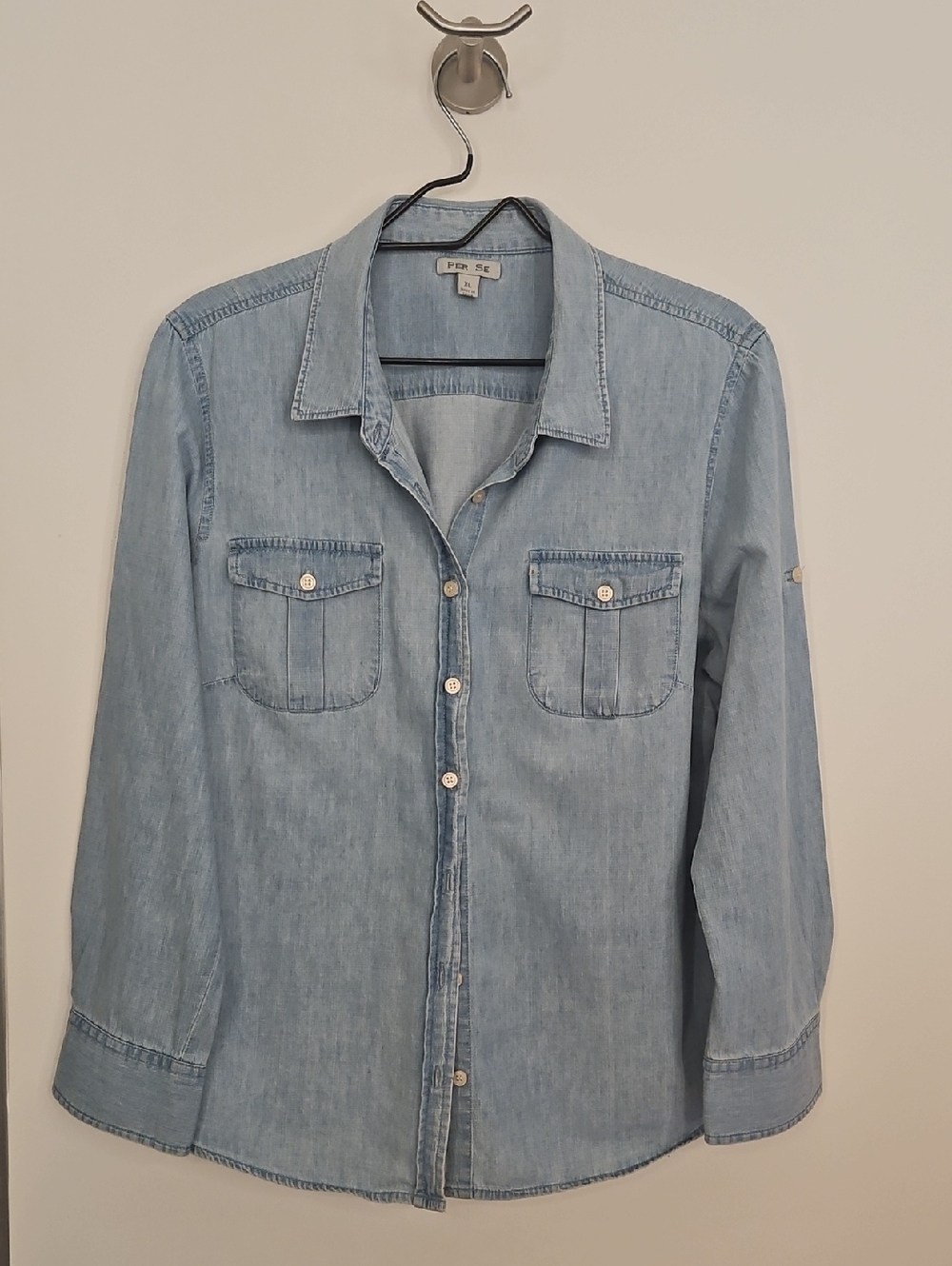 PER SE Light Wash Denim Button-Up Shirt